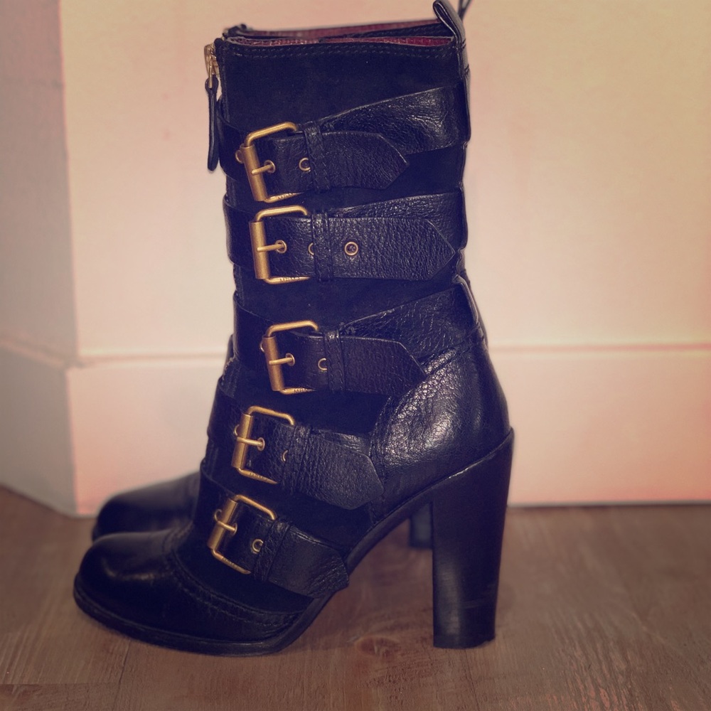 Marc Jacobs Leather Gold Buckle Boots